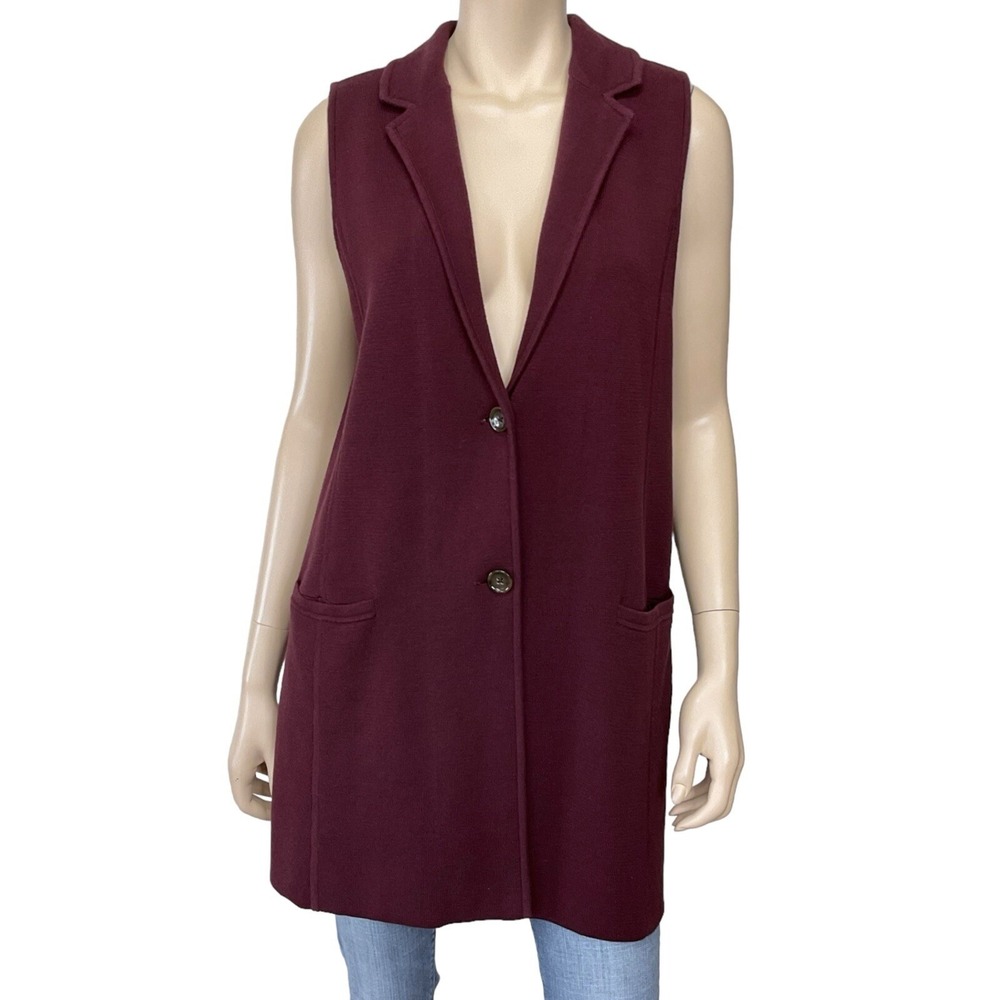 Talbots Vest Women Large Red Sleeveless Cardigan Longline Sweater NWOT
